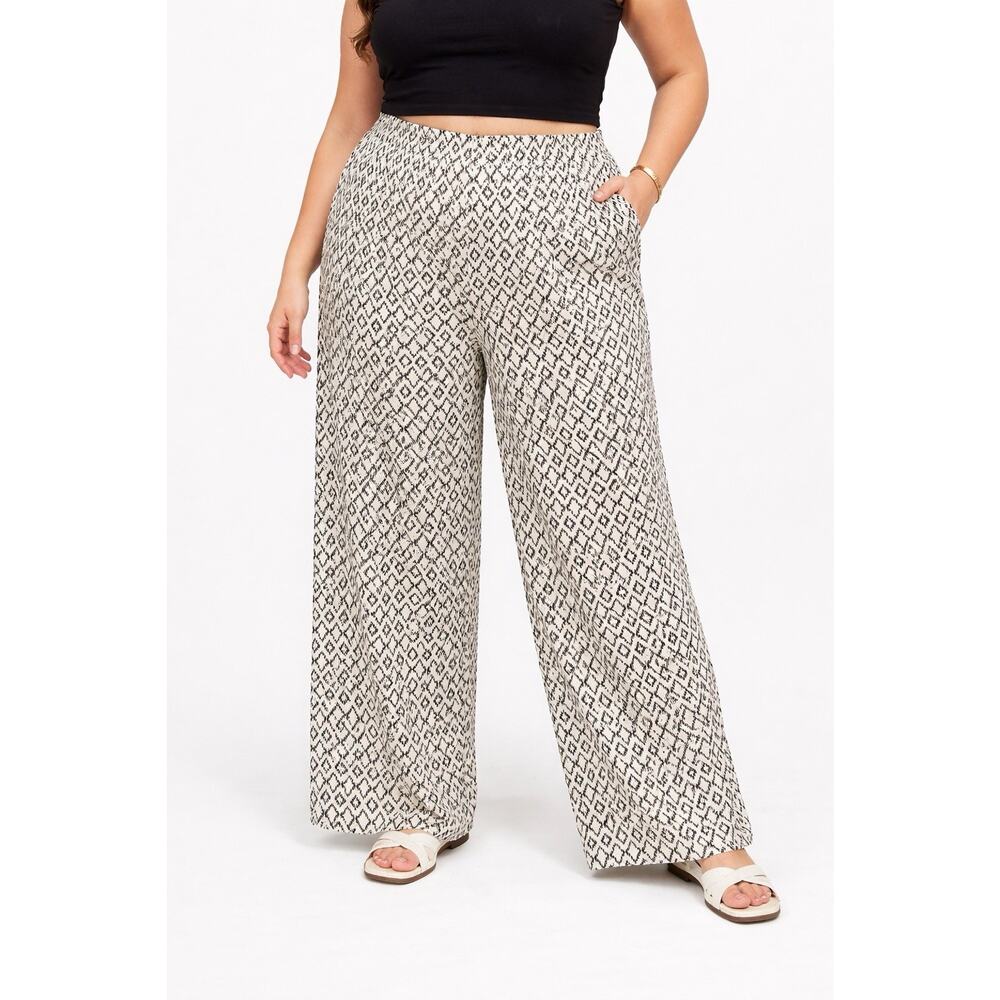 Banana Republic Drapey Pants Womens XL White Geometric Print High Rise Wide Leg